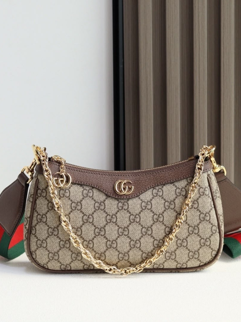 Gucci GG Marmont Brown Monogram Shoulder Bag with Gold Chain